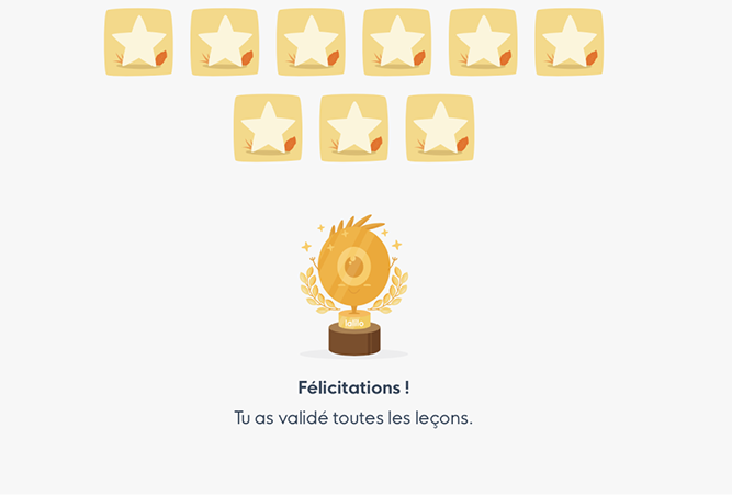 Tout en bas de la liste de ses badges, l'élève voit un gros trophée pour le récompenser.