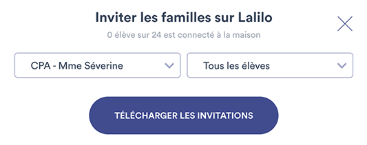 Bouton 'Télécharger les invitations' en haut de la page d'invitation des familles
